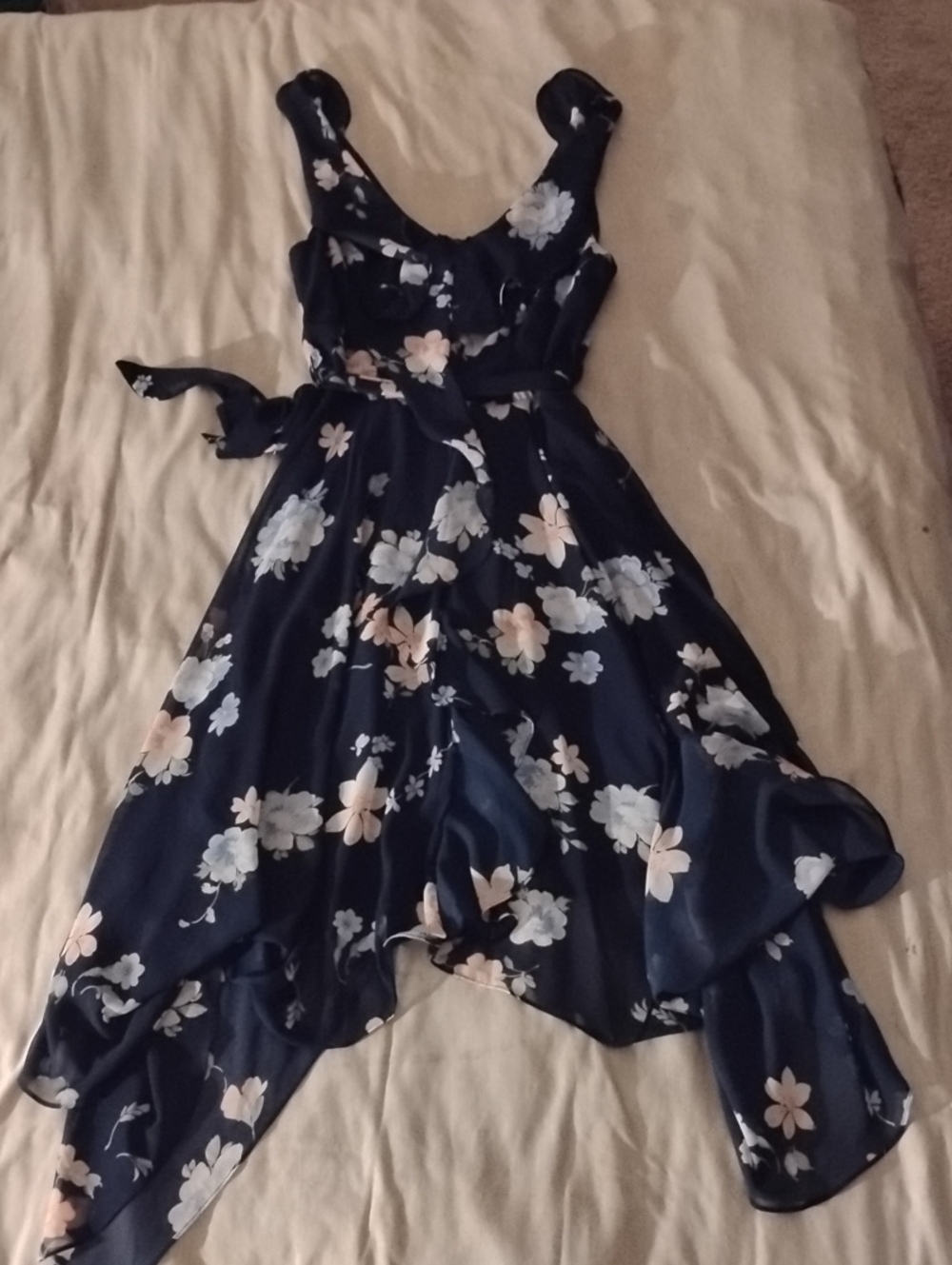 Premier Navy Floral Asymmetrical Handkerchief Hem Sundress